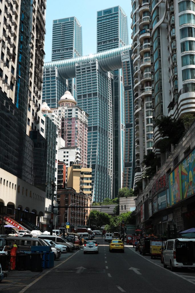 Old Chongqing houses vs modern Raffles City towers