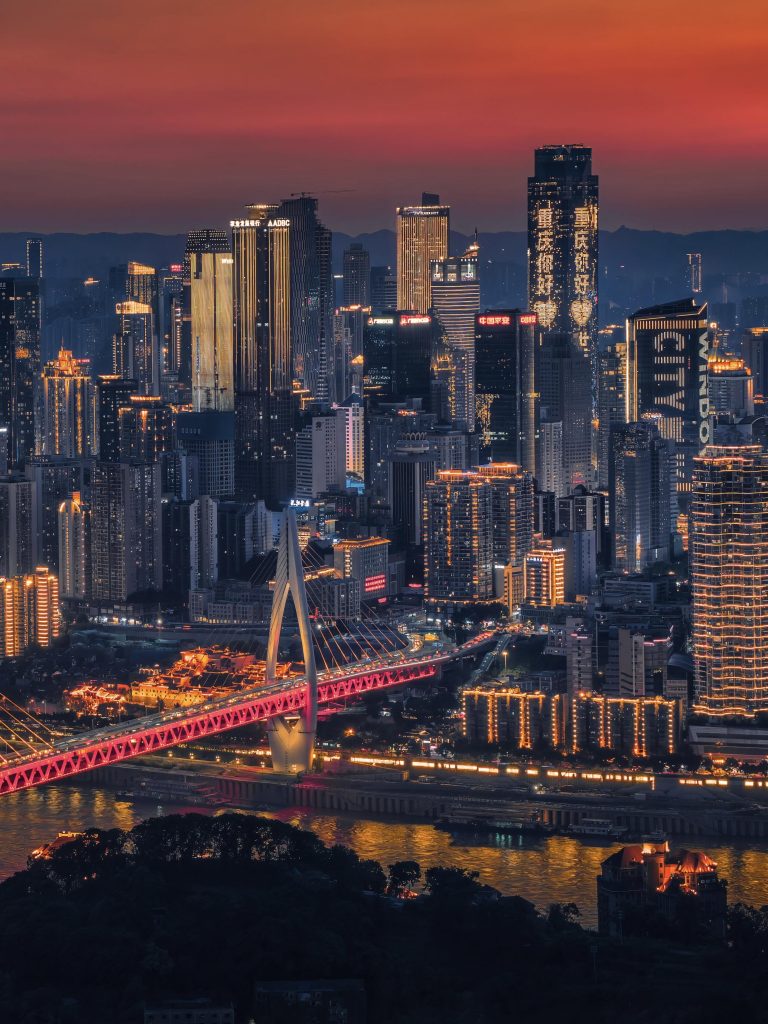 Panoramic cyberpunk night view of Chongqing skyline