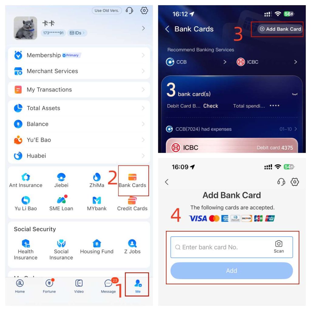 Step-by-step guide to add Visa card to Alipay.